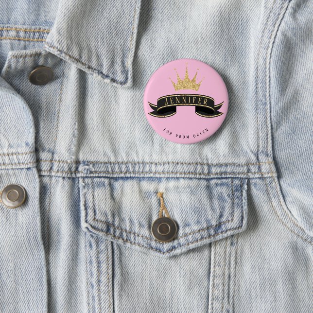 Badge Rond 5 Cm Bouton rose Queen Prom personnalisé (En situation)