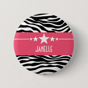 Badge Rond 5 Cm Bouton rose Sassy Star Zebra