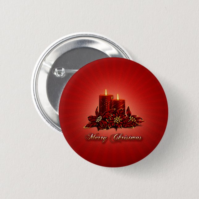 Badge Rond 5 Cm Bouton rouge bougie de Noël Joyeux (Devant & derrière)