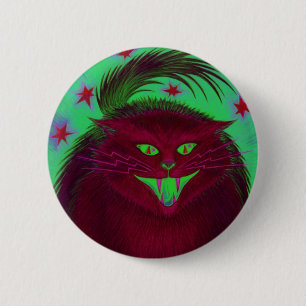 Badge Rond 5 Cm Bouton rouge chat effrayant rond