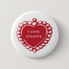 Badge Rond 5 Cm Bouton Rouge Coeur Personnalisé Nom I Love