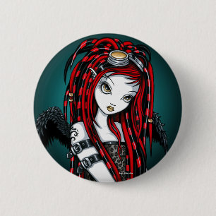 Badge Rond 5 Cm Bouton rouge "cramoisi" d'ange de Goth de Cyber de