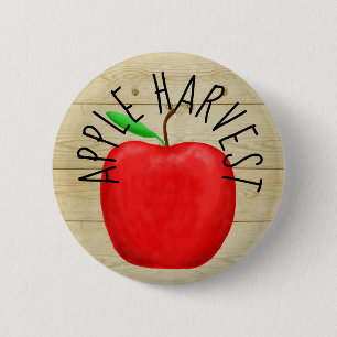 Badge Rond 5 Cm Bouton rouge Pomme moisson en bois