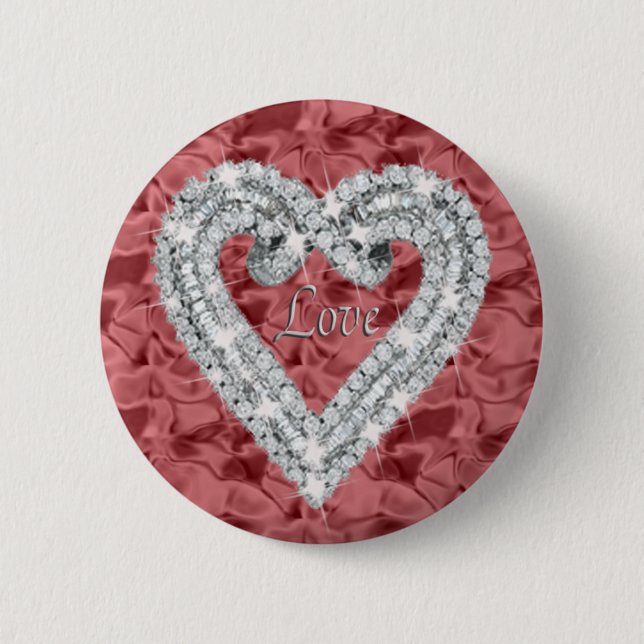 Badge Rond 5 Cm Bouton rouge rond Love Diamond Heart (Devant)