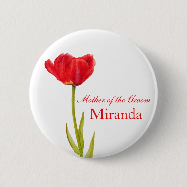 Badge Rond 5 Cm Bouton rouge tulipe-mère du mariage du marié (Devant)