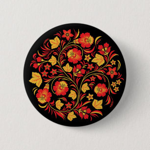 Badge Rond 5 Cm Bouton russe d'art populaire de Khokhloma