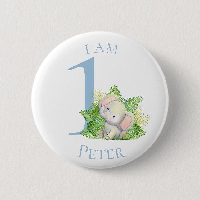 Badge Rond 5 Cm Bouton Safari Elephant Bleu NAISSANCE (Devant)