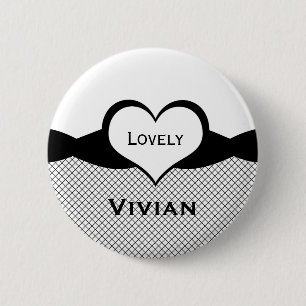 Badge Rond 5 Cm Bouton Sassy Heart Fishnet, noir et blanc