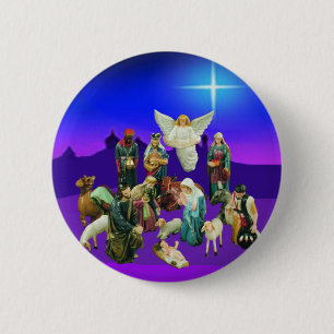 Badge Rond 5 Cm Bouton Scène Nativaty Noël