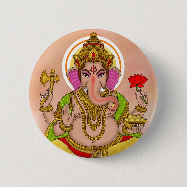 Badge Rond 5 Cm Bouton Seigneur Ganesha (Devant)