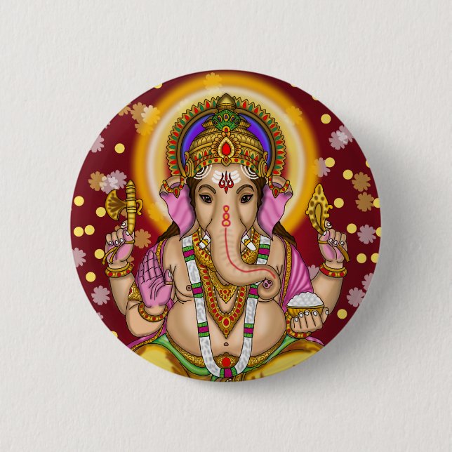 Badge Rond 5 Cm Bouton Seigneur Ganesha (Devant)