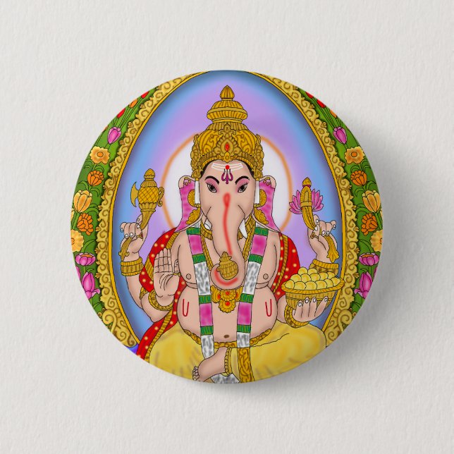 Badge Rond 5 Cm Bouton Seigneur Ganesha (Devant)