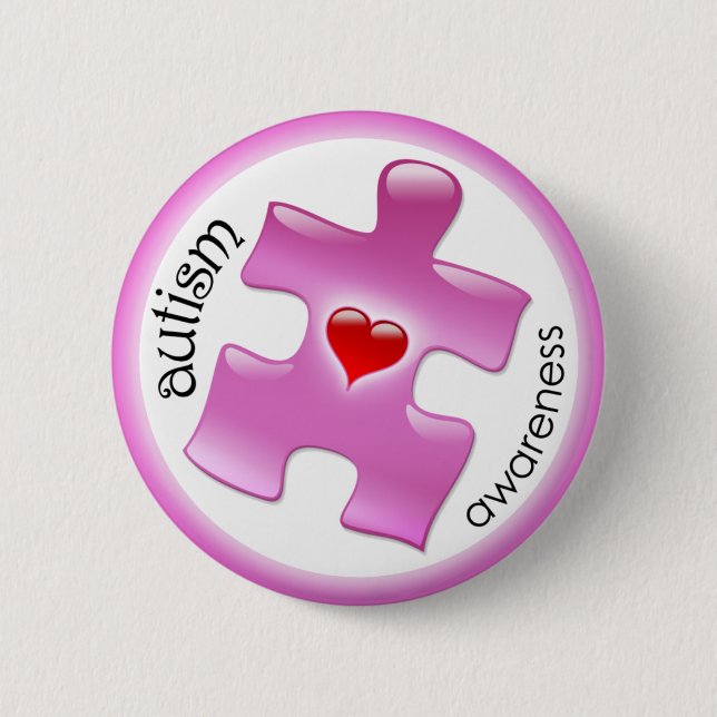 Badge Rond 5 Cm Bouton sensibilisation sur l'autisme - Rose (Devant)