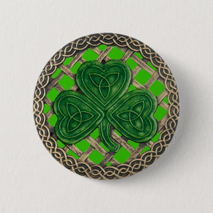 Badge Rond 5 Cm Bouton shamrock Et Noeuds Celtiques Vert