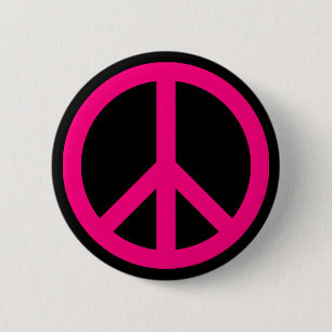 Badge Rond 5 Cm Bouton Signe de Paix Rose