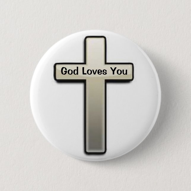 Badge Rond 5 Cm Bouton Silver Cross Dieu vous aime (Devant)