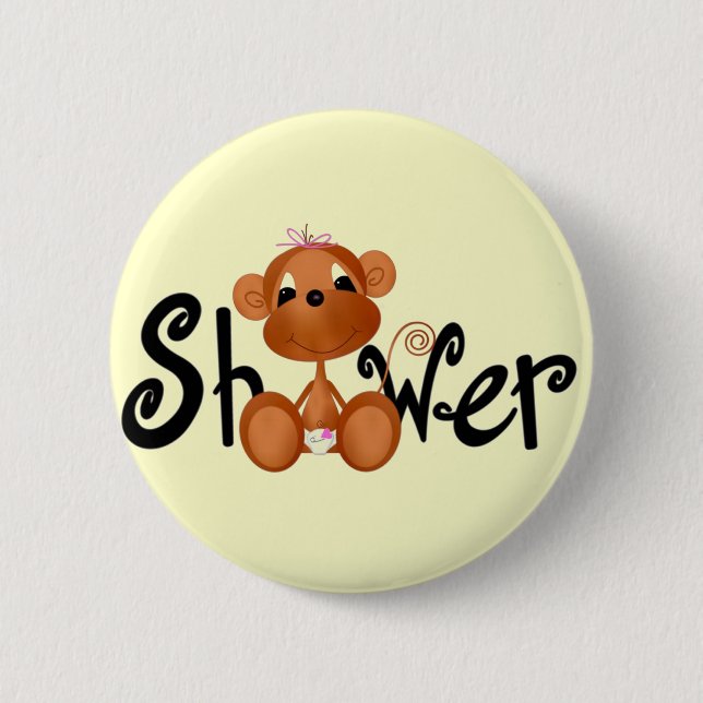 Badge Rond 5 Cm Bouton Singe Bébé Rose (Devant)