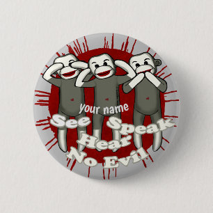 Badge Rond 5 Cm Bouton Singes de Chaussette Ne Parle Pas de Mal