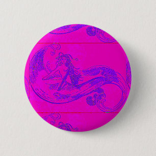 Badge Rond 5 Cm bouton sirène à vague rose