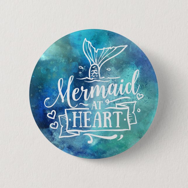 Badge Rond 5 Cm Bouton - Sirène au coeur (Devant)