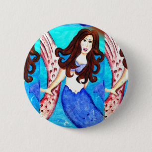 Badge Rond 5 Cm bouton sirène brunette