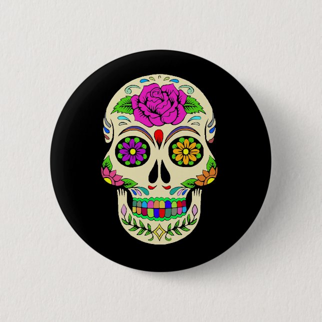 Badge Rond 5 Cm Bouton Skulls à sucre (Devant)