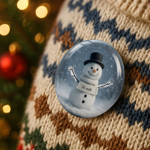 Badge Rond 5 Cm Bouton Snowman personnalisé avec Écharpe personnal