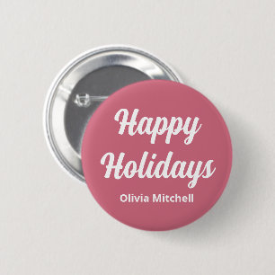Badge Rond 5 Cm Bouton Soft Pink Happy Holidays