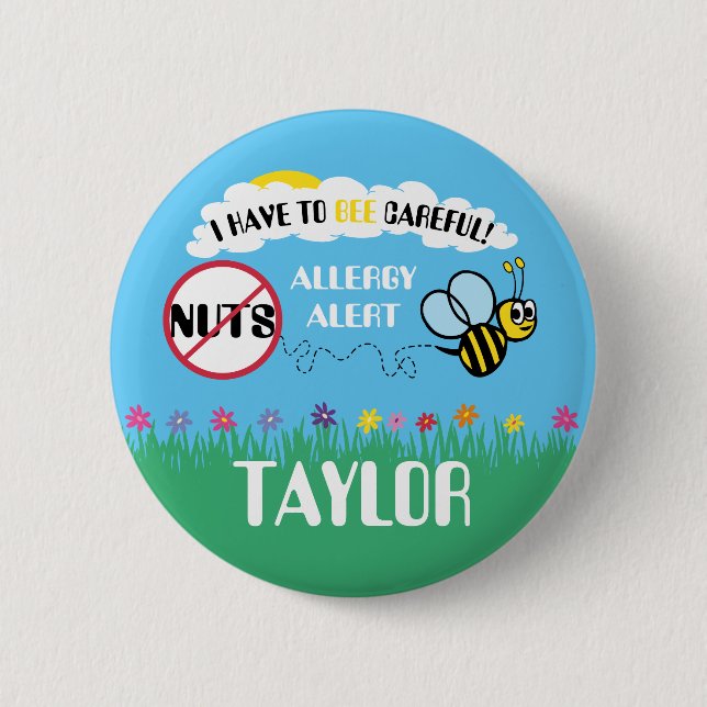 Badge Rond 5 Cm Bouton soigneux d'alerte d'allergie d'écrou (Devant)
