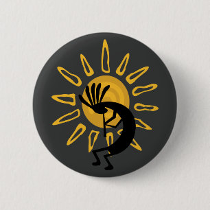 Badge Rond 5 Cm Bouton Soleil Kokopelli Sud-Ouest Gold