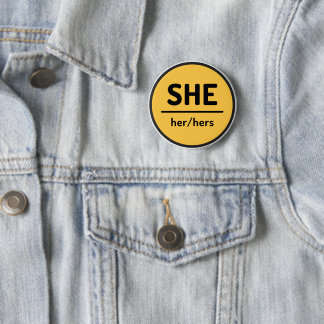 Badge Rond 5 Cm Bouton Son Pronoun - Jaune