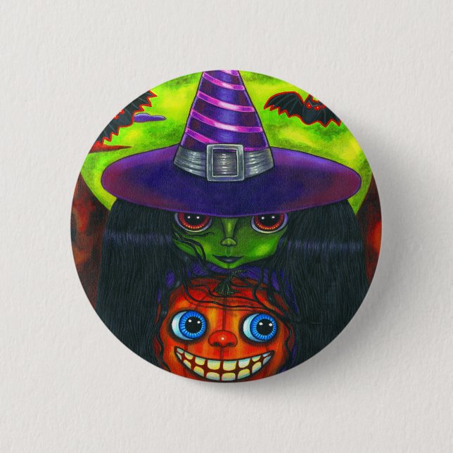 Badge Rond 5 Cm Bouton Sortie Citrouille Halloween (Devant)