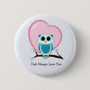 Badge Rond 5 Cm Bouton Stripes Cute Owl & Heart Modèle