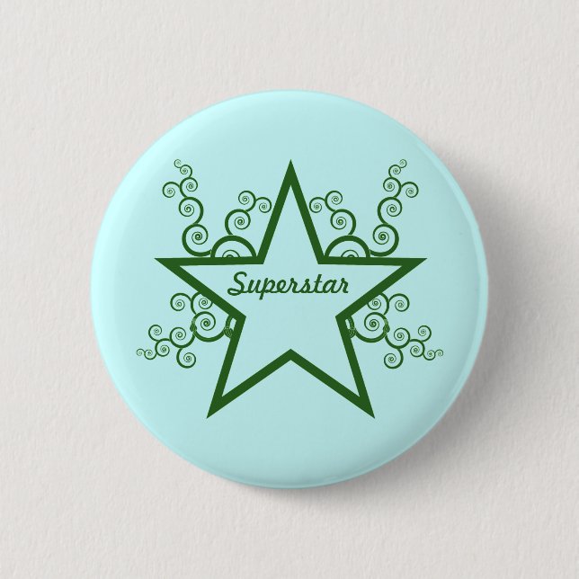 Badge Rond 5 Cm Bouton Superstar Swirls, Vert forêt (Devant)