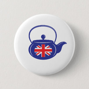Badge Rond 5 Cm Bouton Teapot Bleu UK