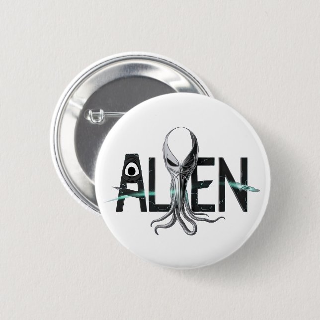 Badge Rond 5 Cm Bouton Texte de l'Alien d'espace (Devant & derrière)