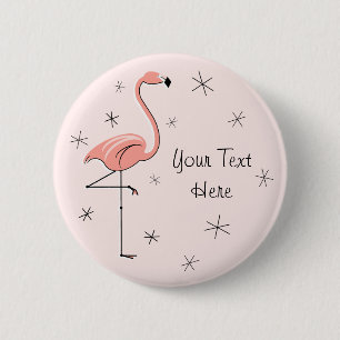 Badge Rond 5 Cm Bouton "Texte" rose Flamant rose