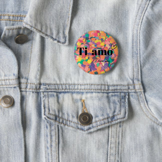 Badge Rond 5 Cm Bouton Ti Amo avec coeur