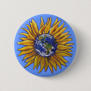 Badge Rond 5 Cm Bouton Tournesol de la Terre