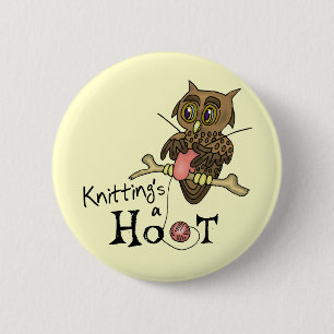 Badge Rond 5 Cm Bouton Tricot de la chouette