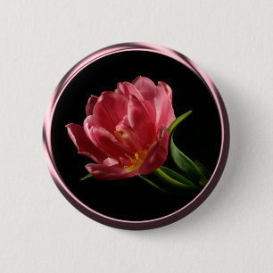 Badge Rond 5 Cm Bouton Tulipe double fleur ressort