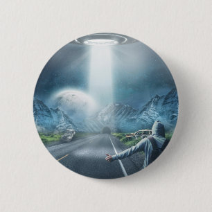 Badge Rond 5 Cm Bouton UFO Hitchhiker