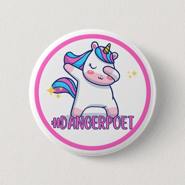 Badge Rond 5 Cm Bouton Unicorn Poète Danger (Devant)