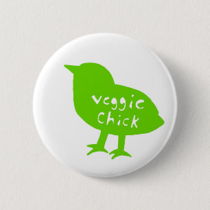 Badge Rond 5 Cm Bouton végétarien de poussin (vert)