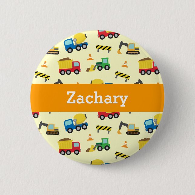 Badge Rond 5 Cm Bouton Véhicules de construction Motif Boys (Devant)