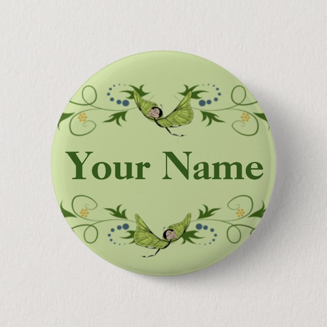Badge Rond 5 Cm Bouton vert avec Butterfairies (Devant)
