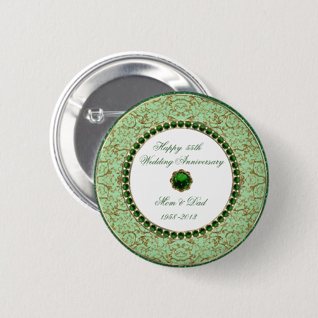 Badge Rond 5 Cm Bouton vert d'anniversaire de mariage (Devant & derrière)