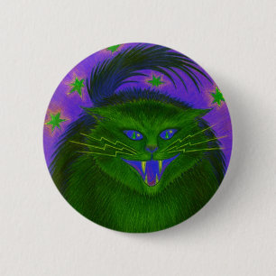 Badge Rond 5 Cm Bouton vert de chat effrayant