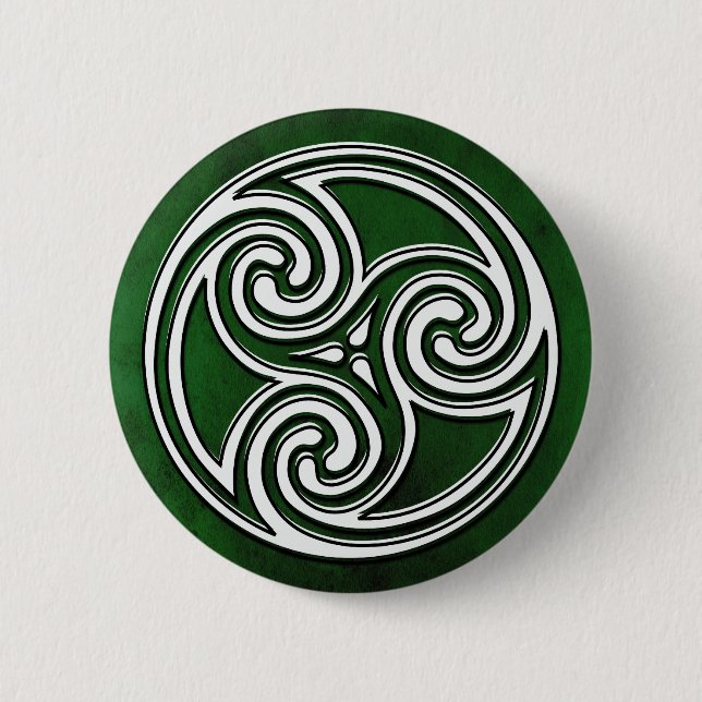 Badge Rond 5 Cm Bouton vert de Triskelion de noeud irlandais (Devant)