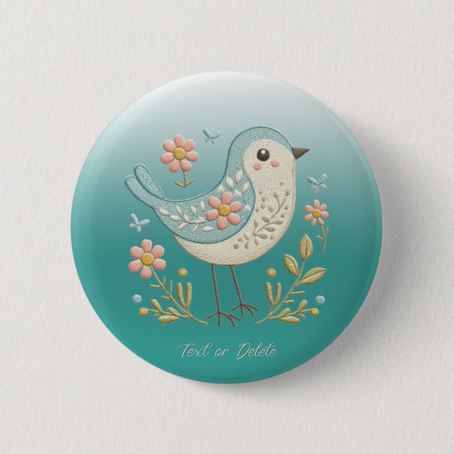Badge Rond 5 Cm Bouton vert Petit Oiseau Floral (Devant)